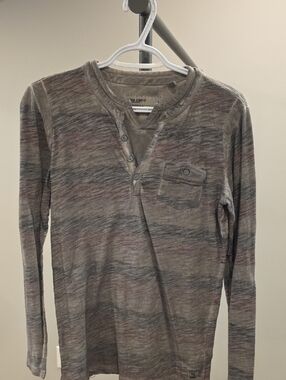 Boys Long Sleeve Henley Shirt - Neutral Stripe